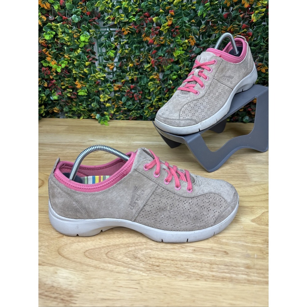 Dansko Shoes Elise Casual Comfort Low Sneakers Suede Lace Up Tan Pink Women's 38